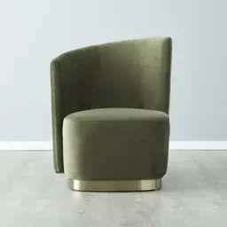 Reina Asymmetrical Olive Green Velvet Chair - Brushed Champagne Gold Stainless Steel Legs Left Apex