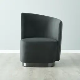 Reina Asymmetrical Charcoal Velvet Chair - Brushed Black Nickel Stainless Steel Legs Right Apex