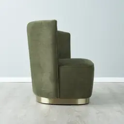 Reina Asymmetrical Olive Green Velvet Chair - Brushed Champagne Gold Stainless Steel Legs Right Apex