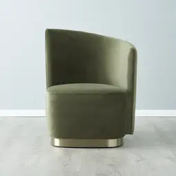 Reina Asymmetrical Olive Green Velvet Chair - Brushed Champagne Gold Stainless Steel Legs Right Apex