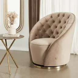 Sonja Beige Velvet Occasional Chair - Brushed Champagne Gold Stainless Steel Legs
