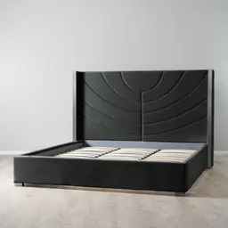 Gertrude Charcoal Velvet King Bed - Brushed Black Nickel Stainless Steel Frame
