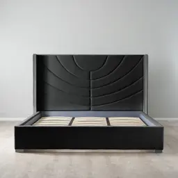 Gertrude Charcoal Velvet King Bed - Brushed Black Nickel Stainless Steel Frame