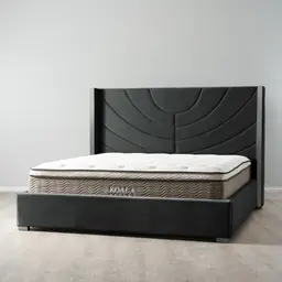 Gertrude Charcoal Velvet King Bed - Brushed Black Nickel Stainless Steel Frame