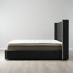 Gertrude Charcoal Velvet Queen Bed - Brushed Black Nickel Stainless Steel Frame