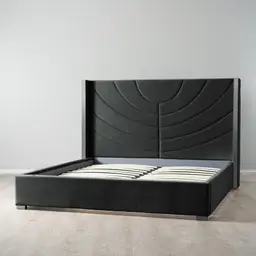 Gertrude Charcoal Velvet Queen Bed - Brushed Black Nickel Stainless Steel Frame