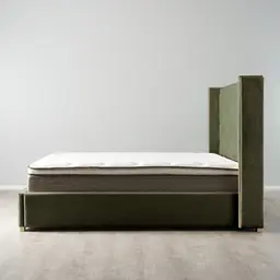 Gertrude Olive Green Velvet Queen Bed - Brushed Champagne Gold Stainless Steel Frame