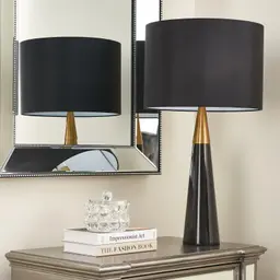 Nadia Black Marble Table Lamp - Black Fabric Lamp Shade