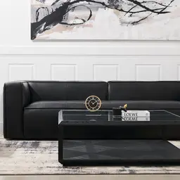 Anver Black Leather 4-Seater Sofa