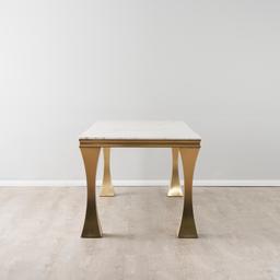 Melody Natural White Marble Dining Table - Brushed Champagne Gold Stainless Steel Legs 160cm x 90cm