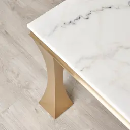 Melody Natural White Marble Dining Table - Brushed Champagne Gold Stainless Steel Legs 160cm x 90cm