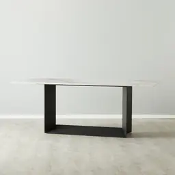 Isla Natural White Marble Dining Table - Black Metal Legs