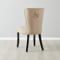 Viktor Sand Beige Vegan Leather Dining Chair - Gold Lionhead Pull