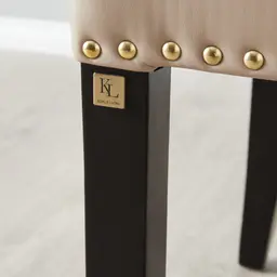 Viktor Sand Beige Vegan Leather Dining Chair - Gold Lionhead Pull