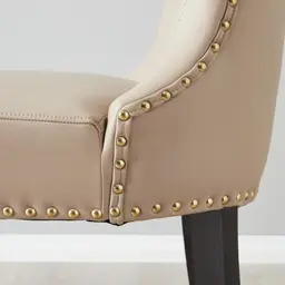 Viktor Sand Beige Vegan Leather Dining Chair - Gold Lionhead Pull