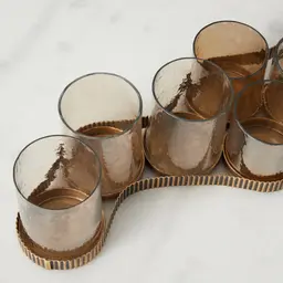 Corrugated Antique Gold Metal Multi-Light Holder