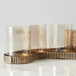 Corrugated Antique Gold Metal Multi-Light Holder