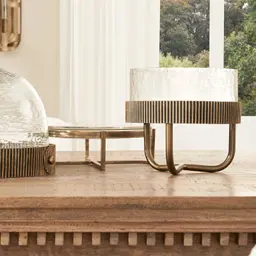 Iliana Corrugated Antique Gold Metal Bowl Decorative - Large