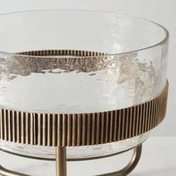 Iliana Corrugated Antique Gold Metal Bowl Decorative - Large