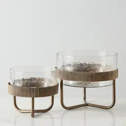 Iliana Corrugated Antique Gold Metal Bowl Decorative - Large