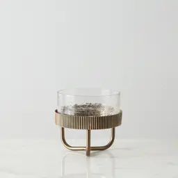 Iliana Corrugated Antique Gold Metal Bowl Decorative - Small