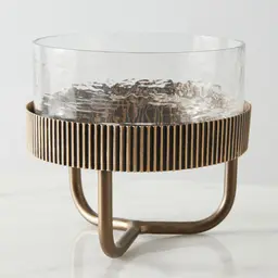 Iliana Corrugated Antique Gold Metal Bowl Decorative - Small