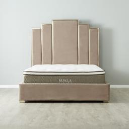 Jacques Beige Velvet Queen Bed - Brushed Champagne Gold Frame