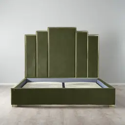 Jacques Olive Green Velvet Queen Bed - Brushed Champagne Gold Frame
