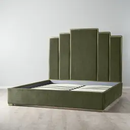Jacques Olive Green Velvet Queen Bed - Brushed Champagne Gold Frame