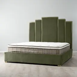 Jacques Olive Green Velvet Queen Bed - Brushed Champagne Gold Frame
