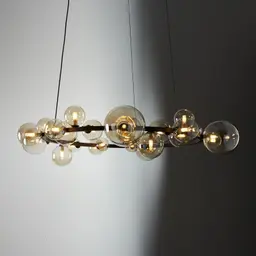 Bubbles Transparent Glass Chandelier- Frosted Black Metal Body