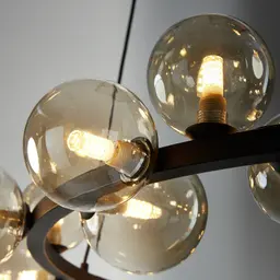 Bubbles Transparent Glass Chandelier- Frosted Black Metal Body