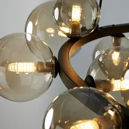 Bubbles Transparent Glass Chandelier- Frosted Black Metal Body