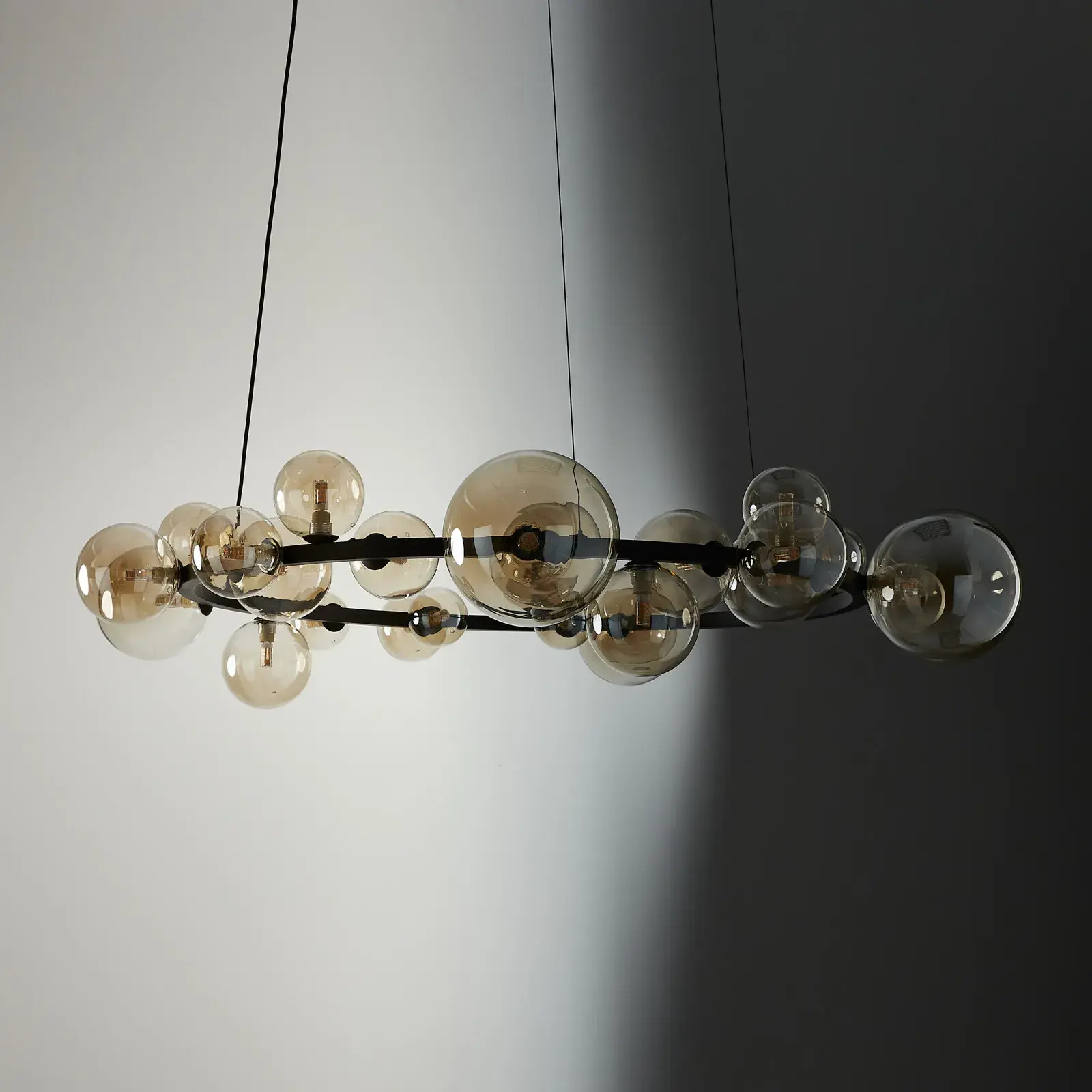Bubbles Transparent Glass Chandelier- Frosted Black Metal Body