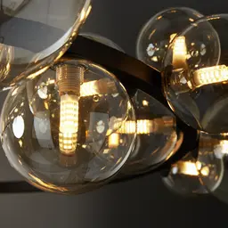 Bubbles Transparent Glass Chandelier- Frosted Black Metal Body