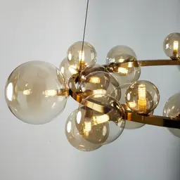 Bubbles Transparent Glass Chandelier - Brushed Gold Metal Body