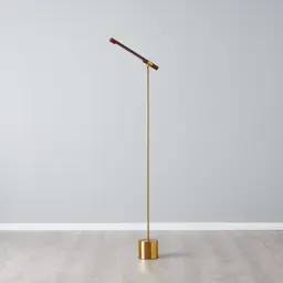 Kaia Brushed Gold Metal Floor Lamp Walnut Metal Shade