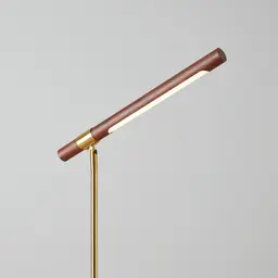 Kaia Brushed Gold Metal Floor Lamp Walnut Metal Shade