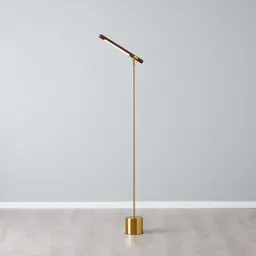Kaia Brushed Gold Metal Floor Lamp Walnut Metal Shade