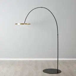 Halo Black Metal Floor Lamp-Brushed Gold Metal Ring