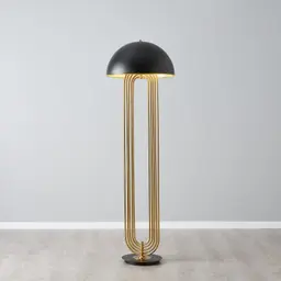 Diana Brushed Gold Metal Floor Lamp Black Metal Shade