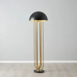 Diana Brushed Gold Metal Floor Lamp Black Metal Shade