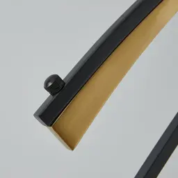 Crescent Brushed Gold Metal Floor Lamp-White Fabric Shade