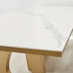 Aspen III White Sintered Stone Dining Table Brushed Gold Legs