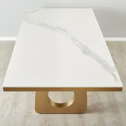 Aspen III White Sintered Stone Dining Table Brushed Gold Legs