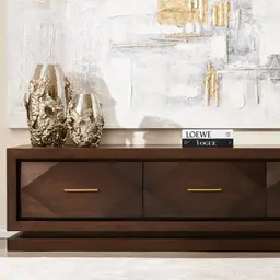 Xandra Dark Walnut Veneer Entertainment Unit-Brass Handles