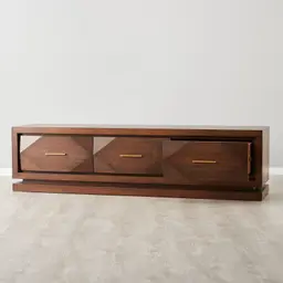 Xandra Dark Walnut Veneer Entertainment Unit-Brass Handles