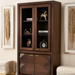 Xandra Dark Walnut Veneer Cabinet-Brass Handles