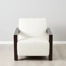 Stellan Chestnut White Woven Fabric Occasional Chair-Brown Wooden Legs