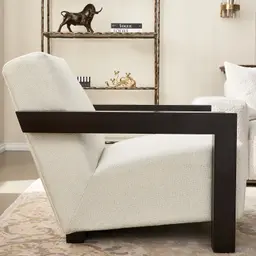 Stellan Chestnut White Woven Fabric Occasional Chair-Brown Wooden Legs